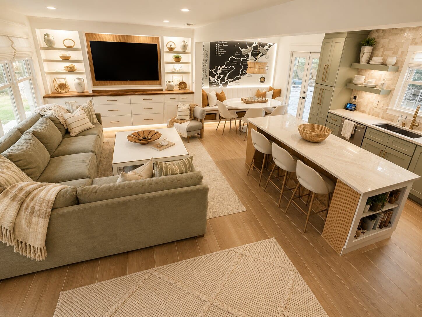 The main room runs from the front door to the pool doors.