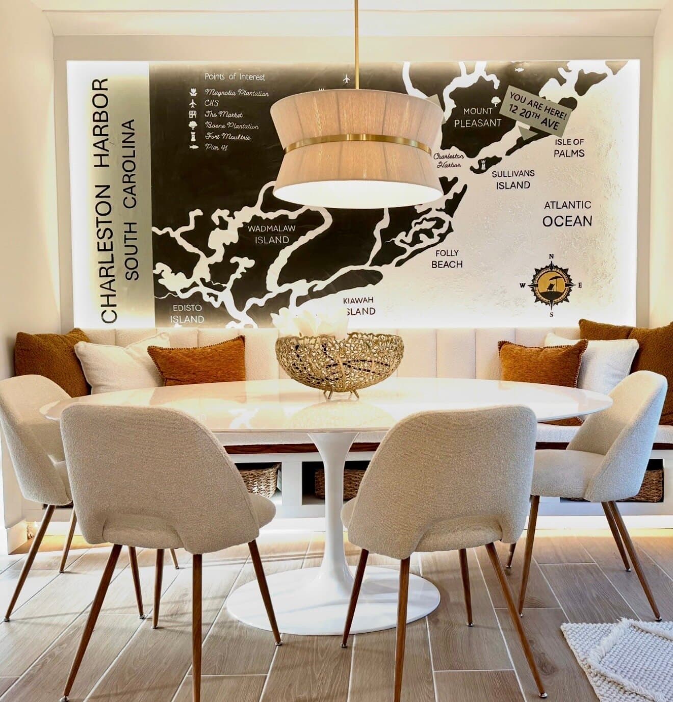 The banquette, under a map of Charleston Harbor.