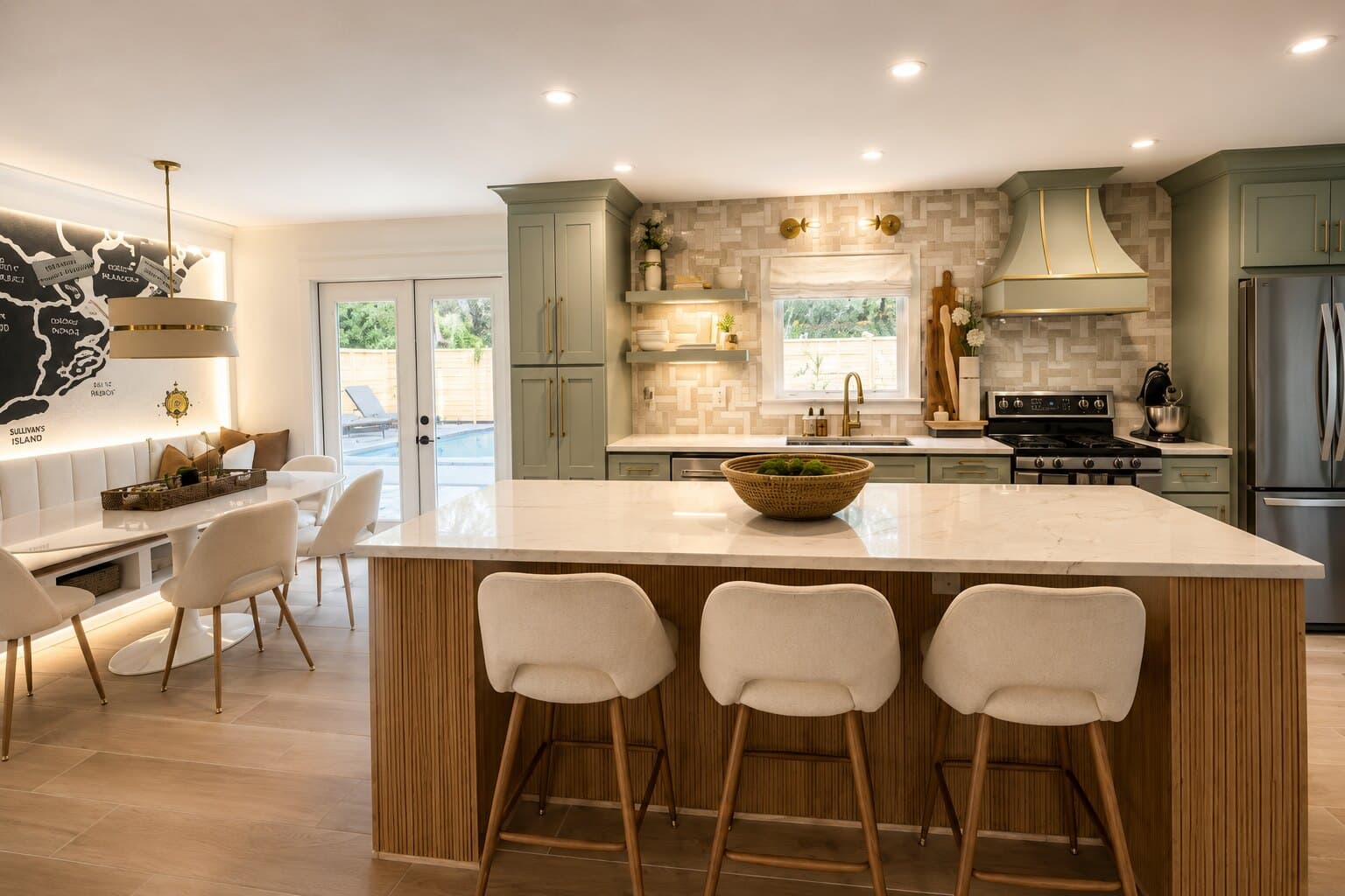 Custom cabinetry and a handcrafted range hood.