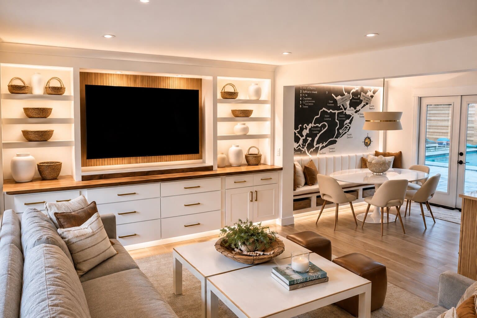 The built-in media wall in the family room.