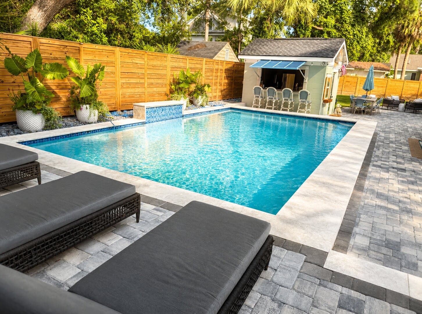 The heated 20-by-30 saltwater pool.
