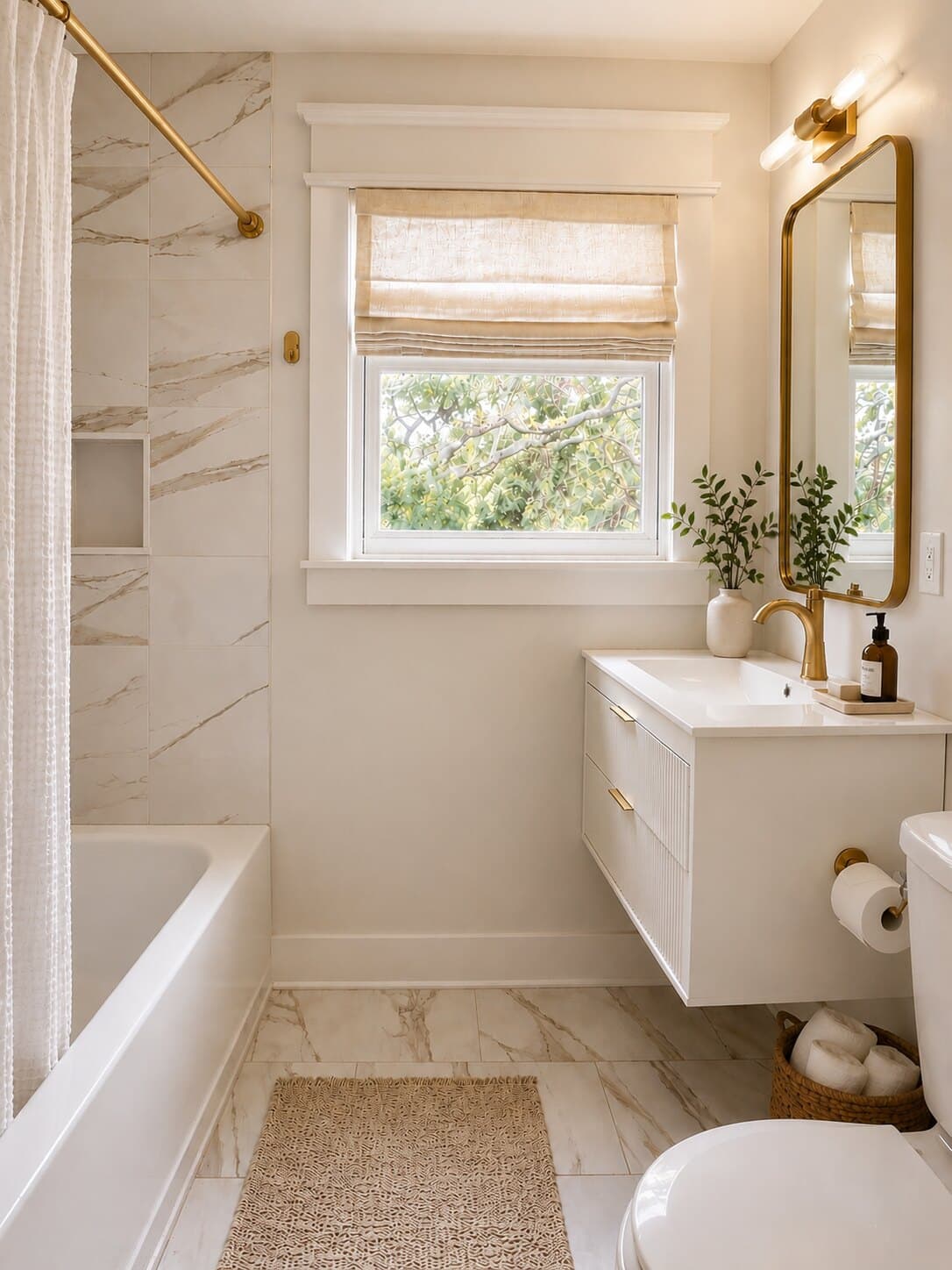 The tub, wrapped in marble.