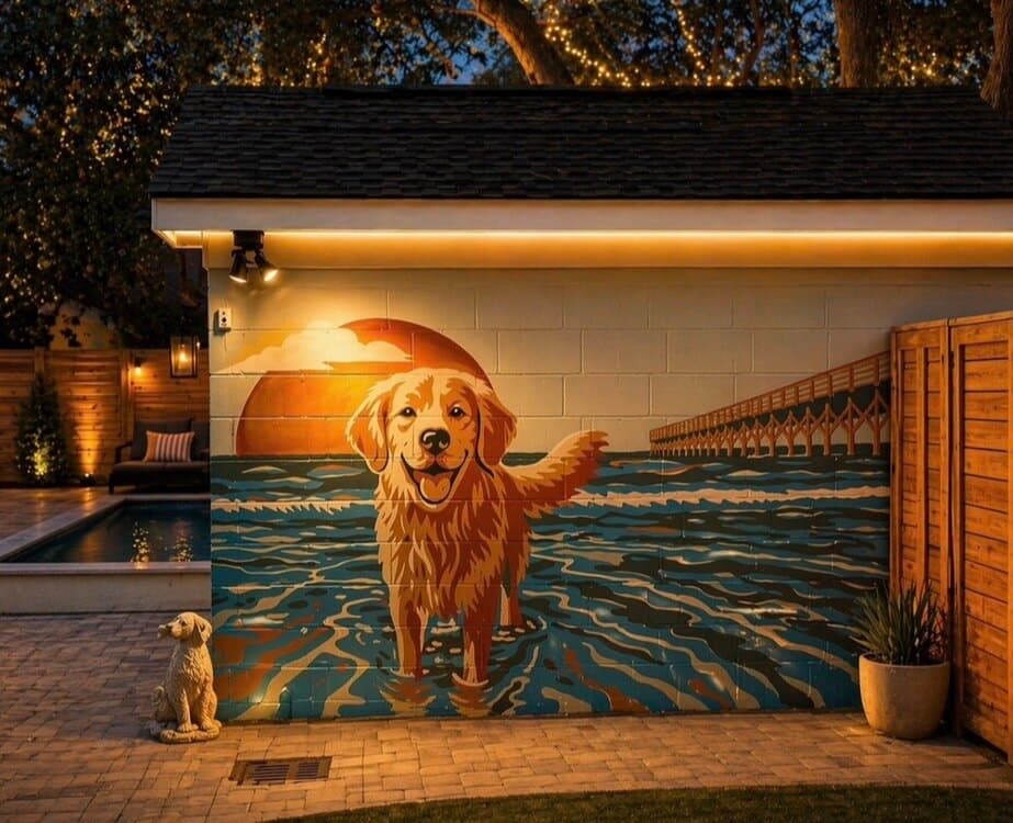 The Dog House, after sunset.
